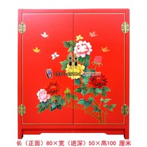 Yangzhou lacquerware manufacturers neoclassical lacquer art home decoration red ground painted flowers and birds double-door decorative shoe cabinet customization
