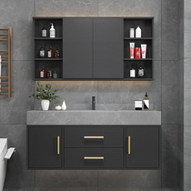 Light luxury rock board bathroom cabinet combination hidden folding Feng Shui mirror cabinet washstand bathroom hand washbasin cabinet