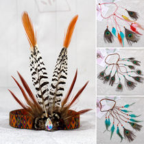 Indian chief headdress Savage feather headdress Bohemian National style peacock feather hair accessory hair rope