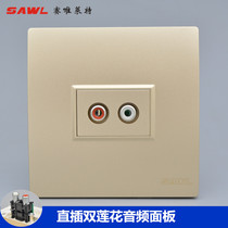 Champagne double hole audio panel Type 86 computer with TV red and white lotus head Dual Channel AV port socket