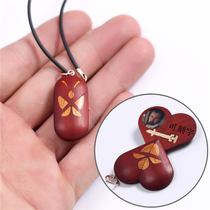 Magician with deformation necklace natural rosewood log put photo heart shape creative sterling silver car pendant pendant
