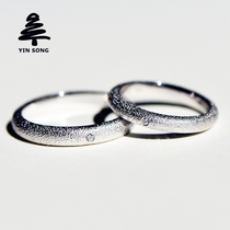 Nail sand platinum ring Pt950 inlaid diamond matte white gold men and women couples couple ring Wedding proposal engagement