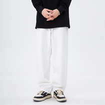 CBR Beer Captain American Retro White Jeans Man Straight Barrel Loose Pendant Feel Broadlegged Pants Women Boomer Pants Long Pants