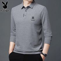 Playboy pure cotton long sleeve t-shirt mens suit spring and summer new trend leisure bottom polo shirt mens clothing