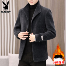 Playboy autumn and winter woolen coat mens trend short trench coat mink velvet woolen jacket men thick