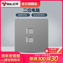 Bull socket Flagship switch socket Dual computer computer network panel Dual port network cable socket panel G12 gray