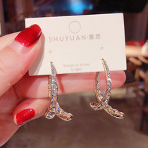 Korean fashion design sense rhinestone cross earrings 2021 New Tide temperament Net red silver needle earrings