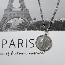 Original design border silver coin change necklace retro silver coin necklace French seeding goddess silver coin pendant necklace