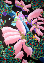 Pig Raising Big Fat Pig Rural Farmers Life Liu Fengtao Shaanxi Huxian Farmer Painting Size 52x76cm