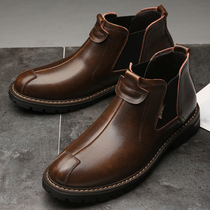 Autumn and winter retro Chelsea booties high-help low-top real leather shoes British style cowhide boots Martin mens boots
