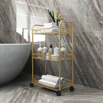 Dormitory light luxury iron storage trolley toilet storage rack with wheels removable bathroom floor rack