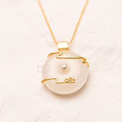 HE JEWELRY original custom perfect Hetian Jade safe buckle necklace Hetian jade silver gilded Pearl