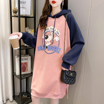 Pregnant women plus velvet womens long fashion loose mid-pregnancy small man thin velvet thickened third trimester thick third trimester coat