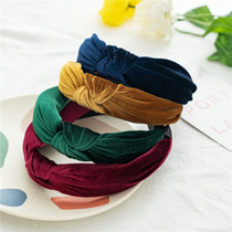 Solid color flannel hairband simple versatile knotted wide-brimmed pressed headband hair trim