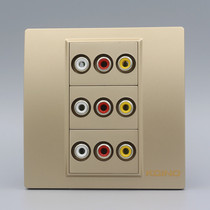 Champagne gold Type 86 RCA color difference audio socket three-position 9-hole Red Yellow White Lotus audio and video welding-free panel