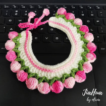 Pink Gradient Tulip Kitty Kitty neck Hand Woven Wool neckline Item Circle Cute Red Pet Containment small Dog