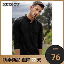 Kuegou autumn new products mens long-sleeved Polo shirt casual embroidery lapel Paul shirt t-shirt mens tide 88022