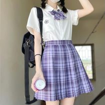 (La La sauce JK) Grape soda JK uniform skirt Original grid skirt Purple grid pleated skirt High waist large size short skirt