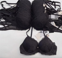 IQ non-returnable tail goods simple solid color sexy black lace incognito comfortable gathered bra underwear women