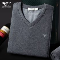 Seven wolves mens winter thermal underwear mens thickened and velvety version of autumn clothes autumn trousers suit fall V collar bottom