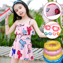Primary school student net red childrens swimsuit girl middle and large childrens skirt split cute princess Korean version sports large size swimsuit