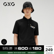 GXG mens clothing (life series)21 summer new black floral embroidery polo shirt mens Paul shirt trend