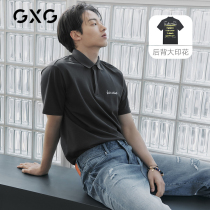 GXG mens clothing (life series)21 summer new dark gray printed short-sleeved polo shirt mens Paul shirt