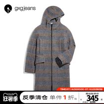 gxgjeans mens winter coat wool coat Male check slim Korean version long wool coat male