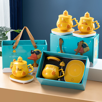 Little yellow duck embossed ceramic warm Cup 55 degree thermostatic Cup mug Tiger year gift gift box printed logo with hand