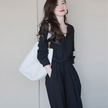 Autumn 2022 new haute couture womens French black dress Royal Sister Hepburn wind long small black dress