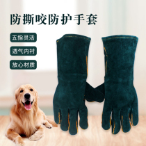Long true cowhide all-inclusive pet anti-bite puncture scratches electric welding heat insulation high temperature resistant fire-proof oil gloves