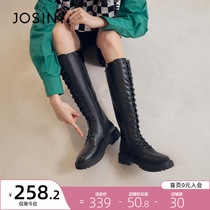 Zhuo Shini Boots Womens Boots 2021 New Boots Womens Strap Round Head Side Zipper Thick-soled Knights Boots