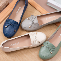 Beef Tendon Bottom Mom Shoes Genuine Leather Non-slip Soft Bottom Flat Bottom Casual Middle Aged Single Shoes Comfort Butterfly Knot Spring Autumn Leather Shoes