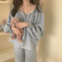 Cute outside wearing cherry gauze cotton long sleeve long pants pyjamas woman suit sweet and beautiful students home conserved spring and summer new