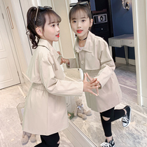 Girls waist jacket autumn 2021 new foreign style in the big child Korean version of the girl spring and autumn childrens long windbreaker