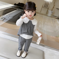 2021 female baby Autumn children Korean version of net red childrens clothing foreign style set Girls spring and autumn fashionable three-piece clothes