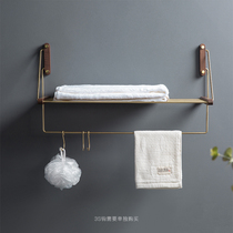  Bath towel rack Bathroom towel rack Punch-free bathroom shelf Wall-mounted solid wood toilet hanging rod pylons Storage rack