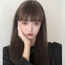  Wig Female summer long hair natural full headgear black long straight hair fashion air bangs simulation net red full head wig