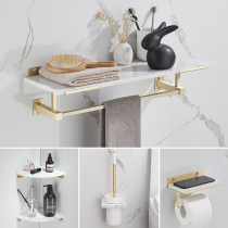 Nordic bathroom all-copper-drawn gold towel rack-free bath towel rack light luxury toilet marble shelf