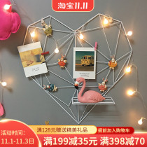 ins love photo wall decoration grid creative hanging girl heart photo frame hanging wall non-perforated hemp rope clip