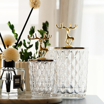 Mino European-style light luxury creative elk shape glass candy jar diamond embossed with lid cotton swab storage jar