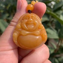 Yang Yujia natural yellow dragon Jade chicken oil yellow belly Maitreya smile Buddha pendant pendant certificate new gift