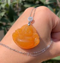 Yang Yujia Natural Huanglongyu Ice Species Burmese Emperor Huang Dadu Maitreya Silver Clavicle Pendant Pendant Pendant Certificate