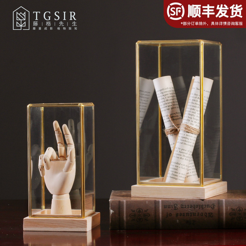 Nordic simple transparent glass cover set clothing store wine cabinet retro living room study window home soft decoration