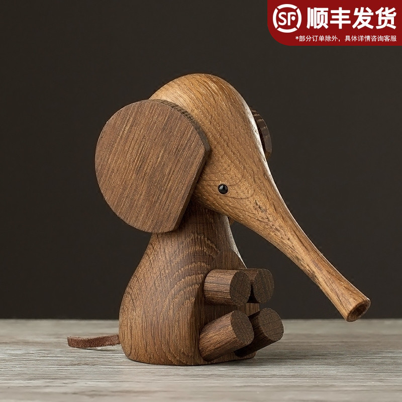 Solid wood elephant ornament childrens room living room decorated Nordic simple creative home gift art animal dolls