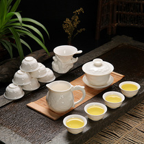 DeHua white ceramic tea set set whole set of tea set celadon kung fu tea set teapot set