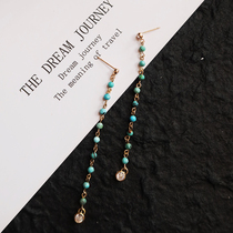 Original design green pine stone earbuter 925 silver decoration flow Suear line 2022 New wave advanced feeling light and luxurious