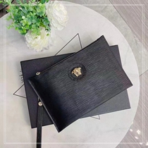 New Mens Water Corrugated Cow Leather Letters Enveloping Handbags Black Embossing Casual Bag Handgrip Bag Tide Pack Genuine Leather Tide