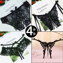 Open gear underwear womens taste temptation lace low waist ultra-thin transparent mesh sexy hot womens thong crotch style