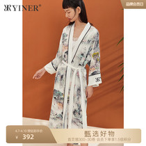 Soundtrack YINERlife Home Autumn Water Ink Painting Printed Long Sleeve Lacing Sleeping Robe Woman